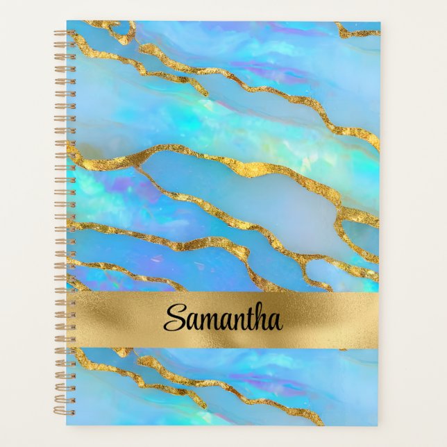 Personalised Faux Opal Stone and Gold Planner (Front)