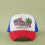 Personalised Faux Patches Howdy USA Flag Trucker Hat<br><div class="desc">This design may be personalised in the area provided by changing the photo and/or text. Or it can be customised by clicking Personalise this Template and then choosing the click to customise further option and delete or change the colour of the background, add text, change the text colour or style,...</div>