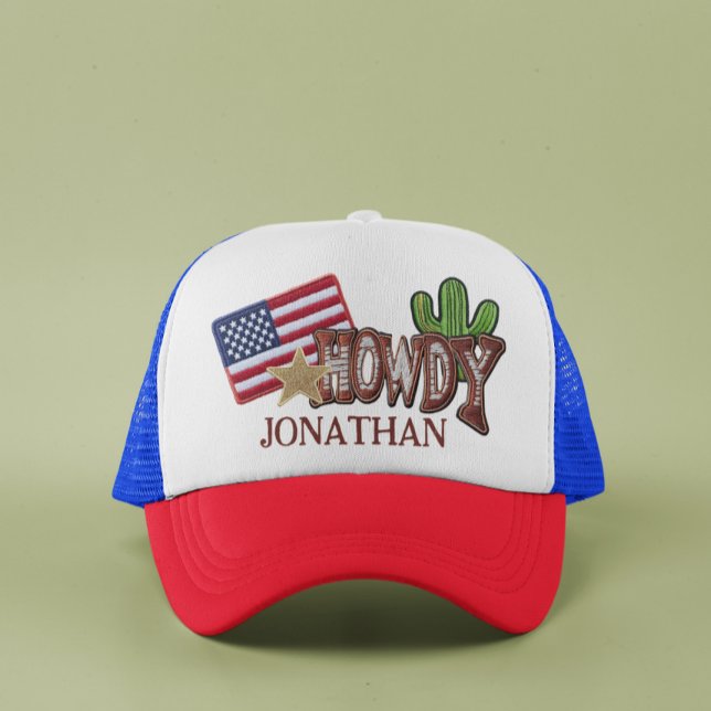 Personalised Faux Patches Howdy USA Flag Trucker Hat (Creator Uploaded)
