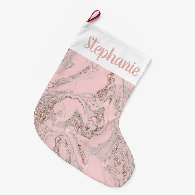 Personalised Faux Pink Marble Large Christmas Stocking (Front (Hanging))