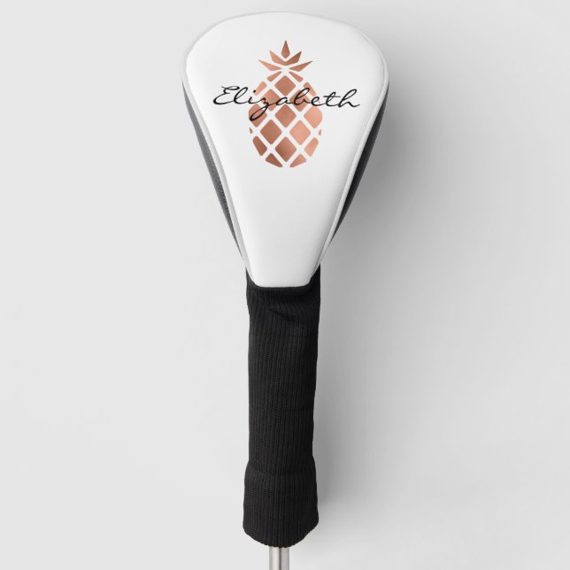 Personalised Faux Rose Gold Foil Pineapple Golf Head Cover (Front)