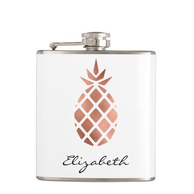 Personalised Faux Rose Gold Foil Pineapple Hip Flask (Front)