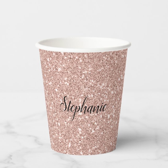 Personalised Faux Rose Gold Glitter Paper Cups (Front)