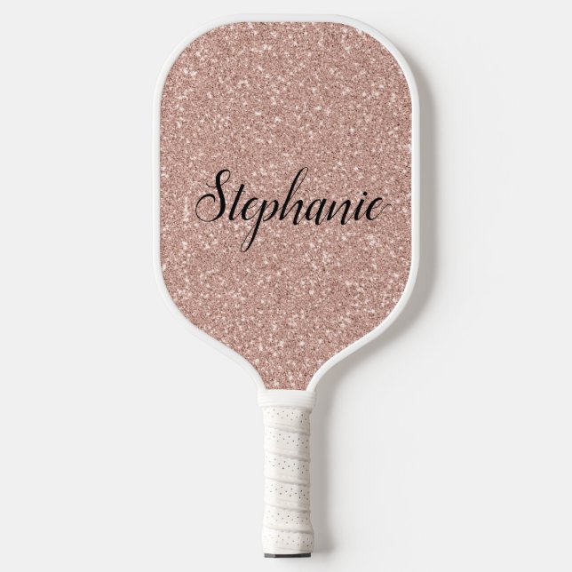 Personalised Faux Rose Gold Glitter Pickleball Paddle (Front)