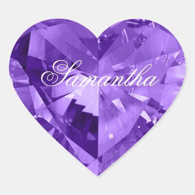 Personalised Faux Shiny Amethyst Purple Gemstone Heart Sticker (Front)