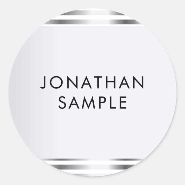 Personalised Faux Silver Glamour Elegant Template Classic Round Sticker (Front)