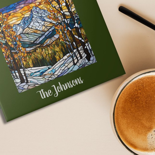 Personalised Faux Stained Glass Mountain Landscape Ceramic Tile (Creator Uploaded)