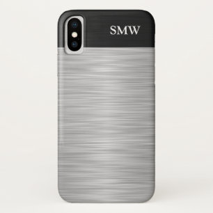 Personalised Faux Stainless Steel and Black iPhone X Case