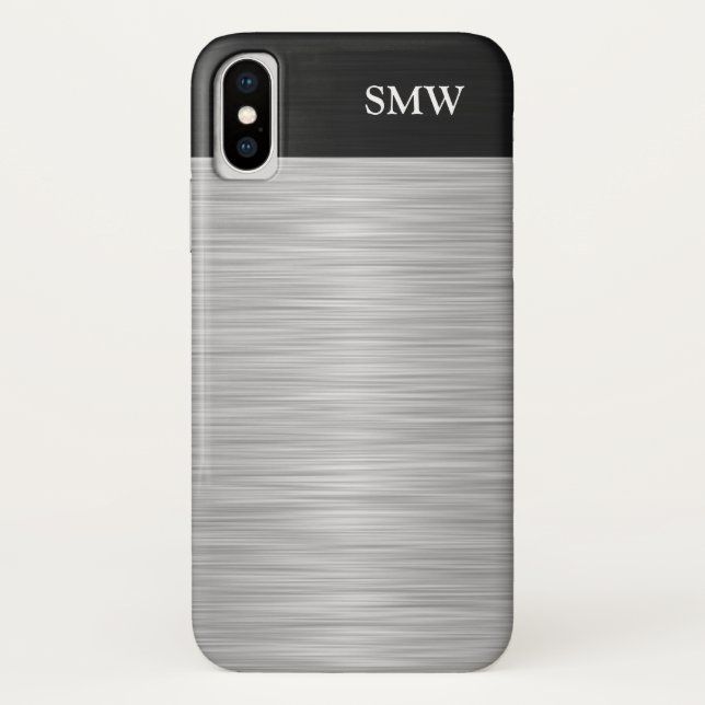 Personalised Faux Stainless Steel and Black Case-Mate iPhone Case (Back)