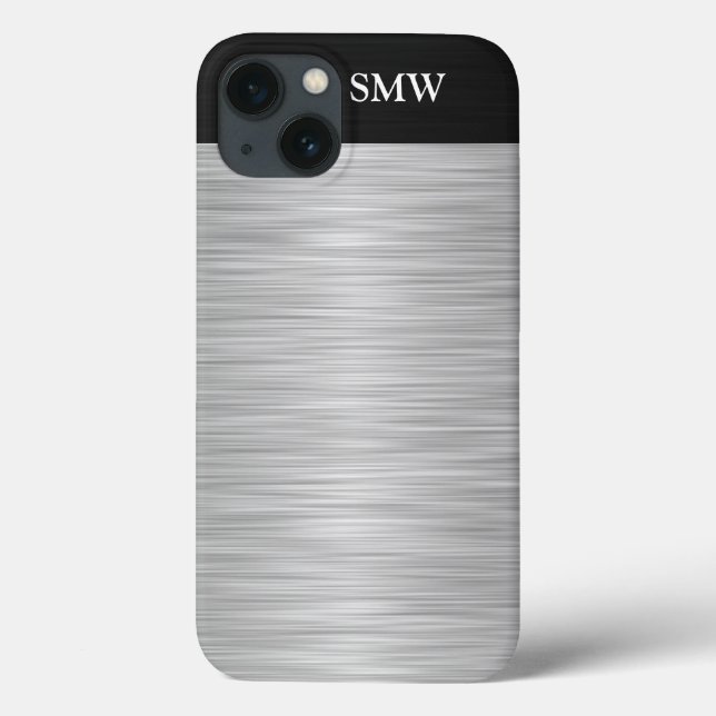 Personalised Faux Stainless Steel and Black Case-Mate iPhone Case (Back)