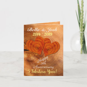 Personalised Faux Wood 5th  Wedding Anniversary Card