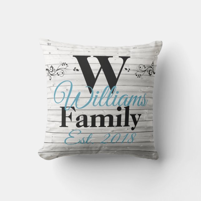 Personalised Faux Wood Family Monogram Cushion (Front)