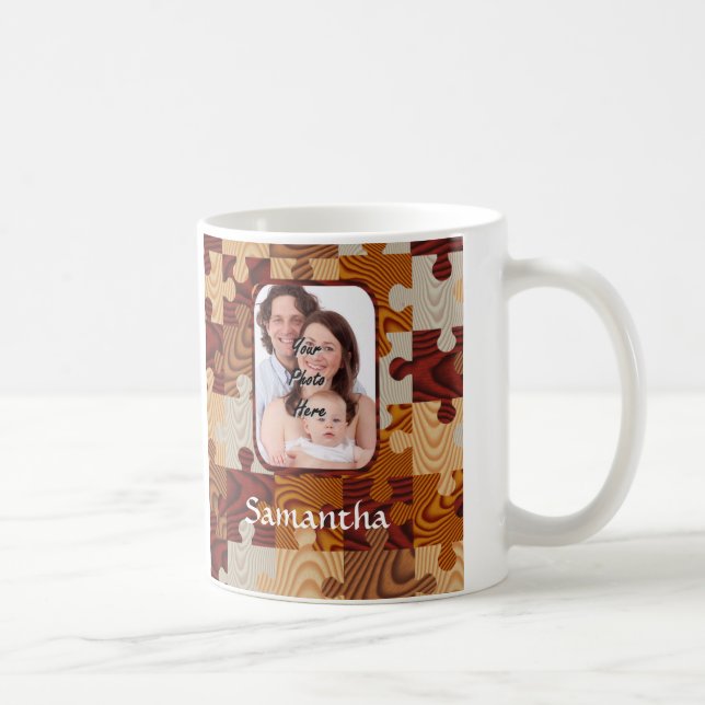 Personalised faux wood jigsaw coffee mug (Right)