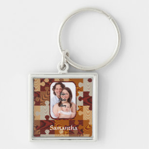 Personalised faux wood jigsaw key ring