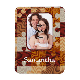 Personalised faux wood jigsaw magnet