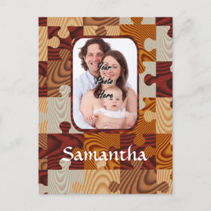 Personalised faux wood jigsaw postcard