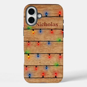 Personalised Faux Wood & Muliticolor Lights  iPhone 16 Plus Case