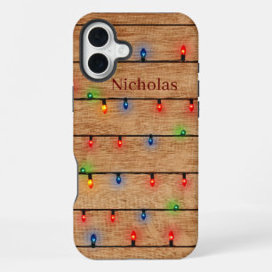 Personalised Faux Wood & Muliticolor Lights iPhone 16 Plus Case