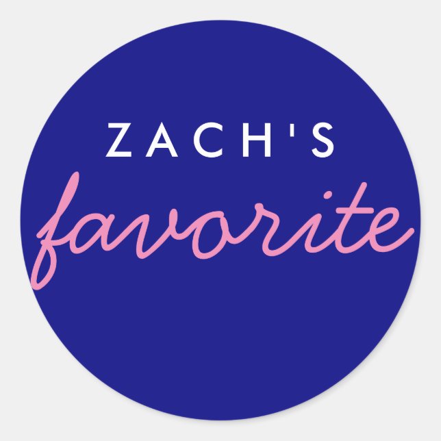 Personalised Favourite Navy and Pink Classic Round Sticker (Front)