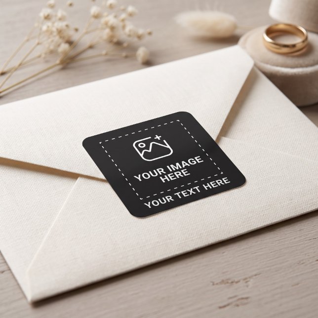 Personalised Favourite Photo with Text Square Sticker (Simulated sticker on envelope)