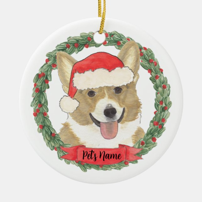 Personalised Fawn Corgi Christmas Ceramic Ornament (Front)