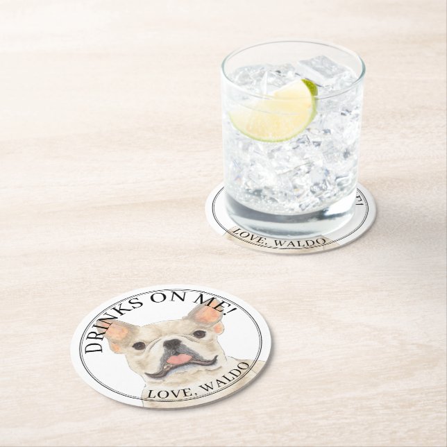 Personalised Fawn Cream Frenchie French Bulldog Round Paper Coaster (Insitu)