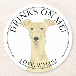 Personalised Fawn Greyhound Wedding  Round Paper Coaster