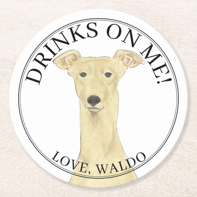 Personalised Fawn Greyhound Wedding  Round Paper Coaster (Front)