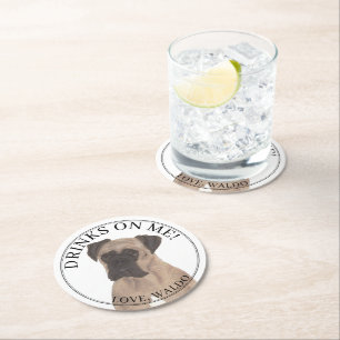 Personalised Fawn Masked Boxer Dog Wedding Round Paper Coaster