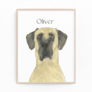 Personalised Fawn Masked Great Dane Dog Art Photo Print