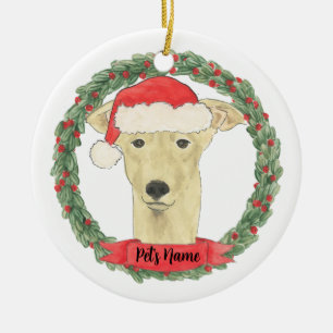 Personalised Fawn Tan Greyhound Christmas Ceramic Ornament