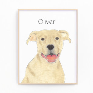 Personalised Fawn Tan Pitbull Staffy Dog Art Photo Print