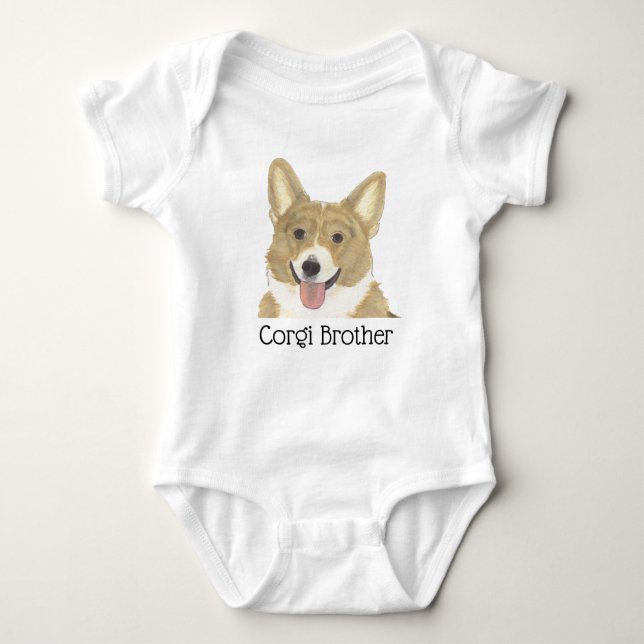 Personalised Fawn Tan White Corgi Dog Baby Bodysuit (Front)