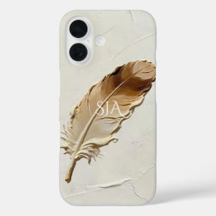 Personalised Feather 3D Impasto Warm Neutral iPhone 16 Case