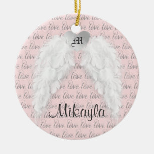 Personalised Feather Angel Wings Ceramic Tree Decoration