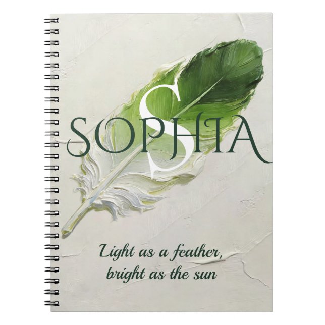 Personalised Feather Monogram Sage Green Notebook (Front)