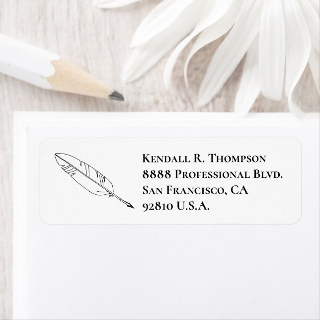 Personalised Feather quill written Custom Address  Return Address Label (Insitu)