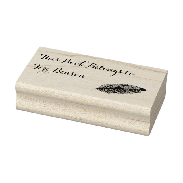 Personalised Feather Rubber Stamp Book Belongs To (Stamp)