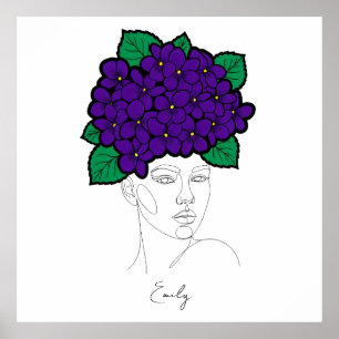 Personalised February Birth Flower Crown Art Poster
