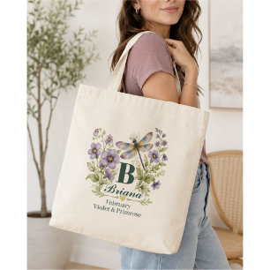 Personalised February Birth Flower Dragonfly Tote Bag