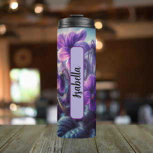 Personalised February Birth Flower Violet 16 oz Thermal Tumbler