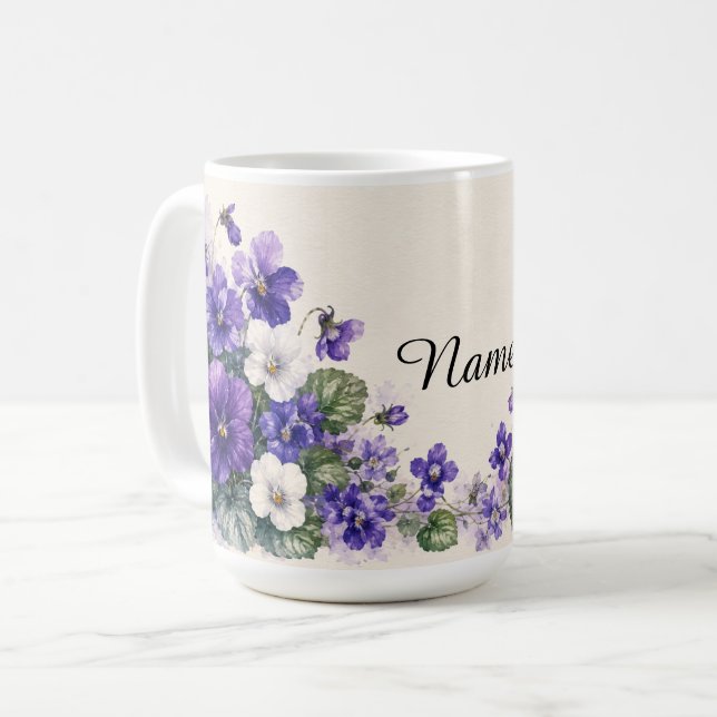 Personalised February Birth Flower Violets  Coffee Mug (Front Left)
