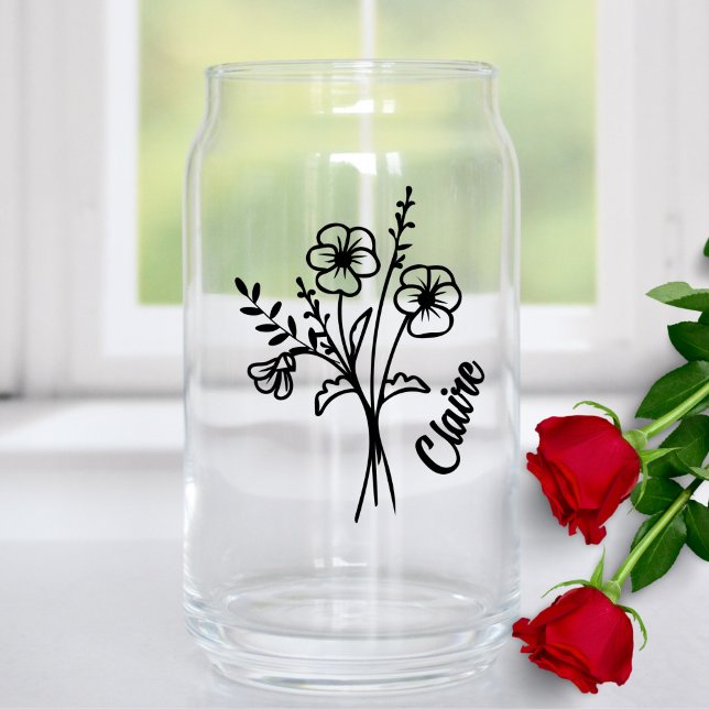 Personalised February Birth Month Flower Violets Can Glass (Creator Uploaded)