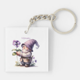 Personalised February Birth Month Garden Gnome Key Ring