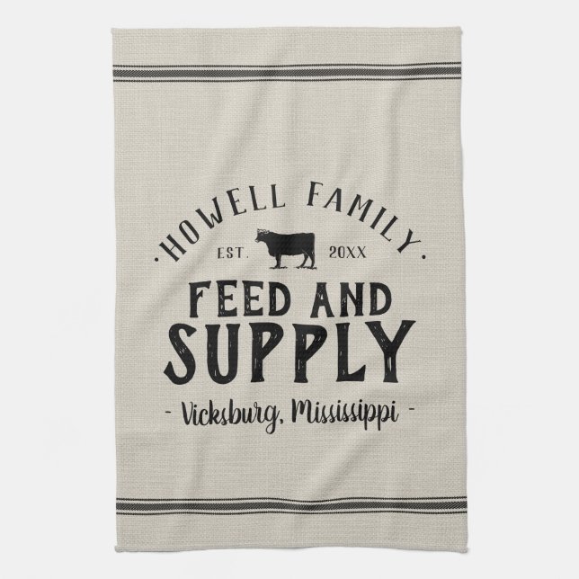 Personalised Feed Supply Grain Sack Tea Towel (Vertical)