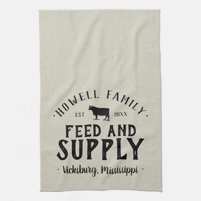 Personalised Feed Supply Grain Sack Tea Towel (Vertical)