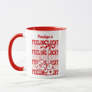 Personalised Feeling Lucky Dice Cherry Red Bow Mug