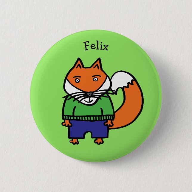 Personalised Felix the Fox 6 Cm Round Badge (Front)