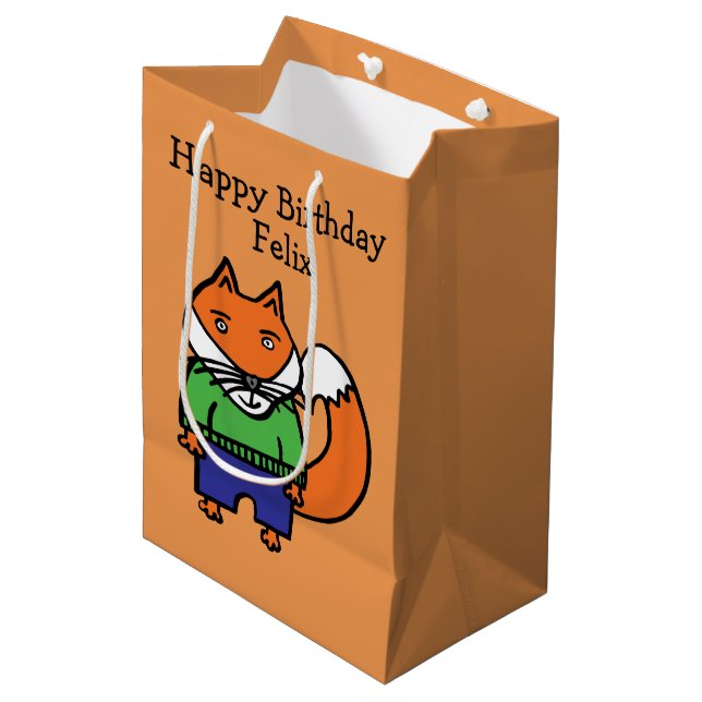 Personalised Felix the Fox Happy Birthday Medium Gift Bag (Front Angled)