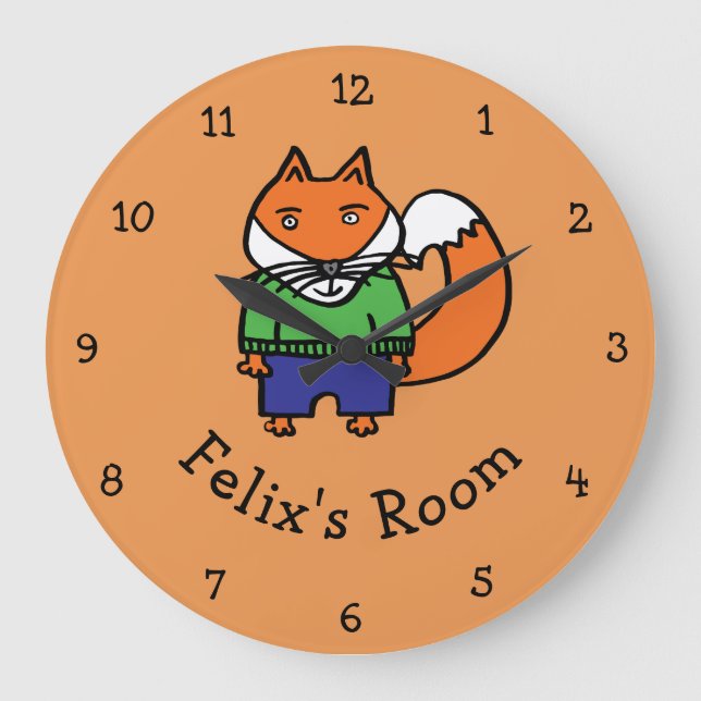 Personalised Felix the Fox Large Clock (Front)
